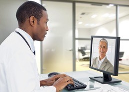 doctor conducting video conference