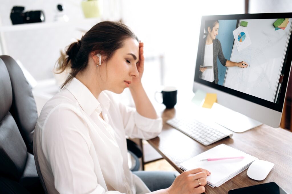 video conference business colleague comminacation online freelancer distant work computer woman education online learning