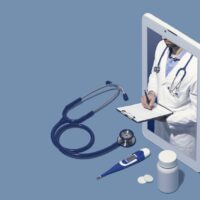Professional doctor giving a consultation online Professional doctor giving a consultation online