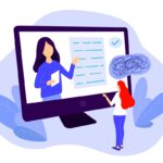 Online psychology consultation via internet concept. Remote psychological assistance flat style vector illustration. Online psychology consultation via internet concept. Remote psychological assistance flat style vector illustration.