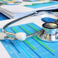 Stethoscope on a financial report. Business analysis and audit.