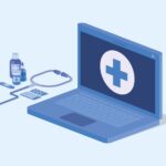 laptop telemedicine service with stethoscope