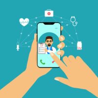 Concept smartphone in hand, online consultation with doctor. Hea Concept smartphone in hand, online consultation with doctor. Hea